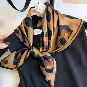 Silk Feel Lightweight Scarf | Soft Satin-Like Wrap | Leopard | Boutique